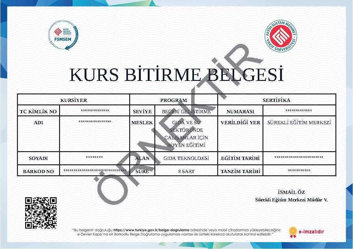 E-Devlet Onaylı Hijyen Belgesi